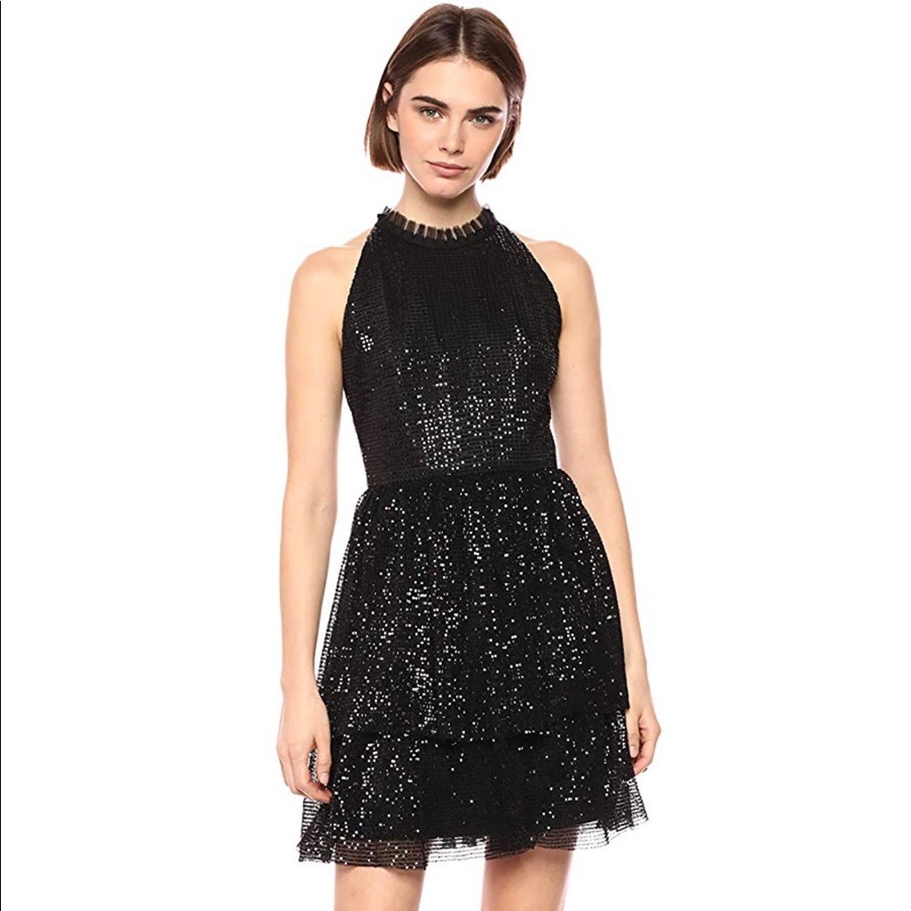 Black Sequin Halter Party Dress - Women